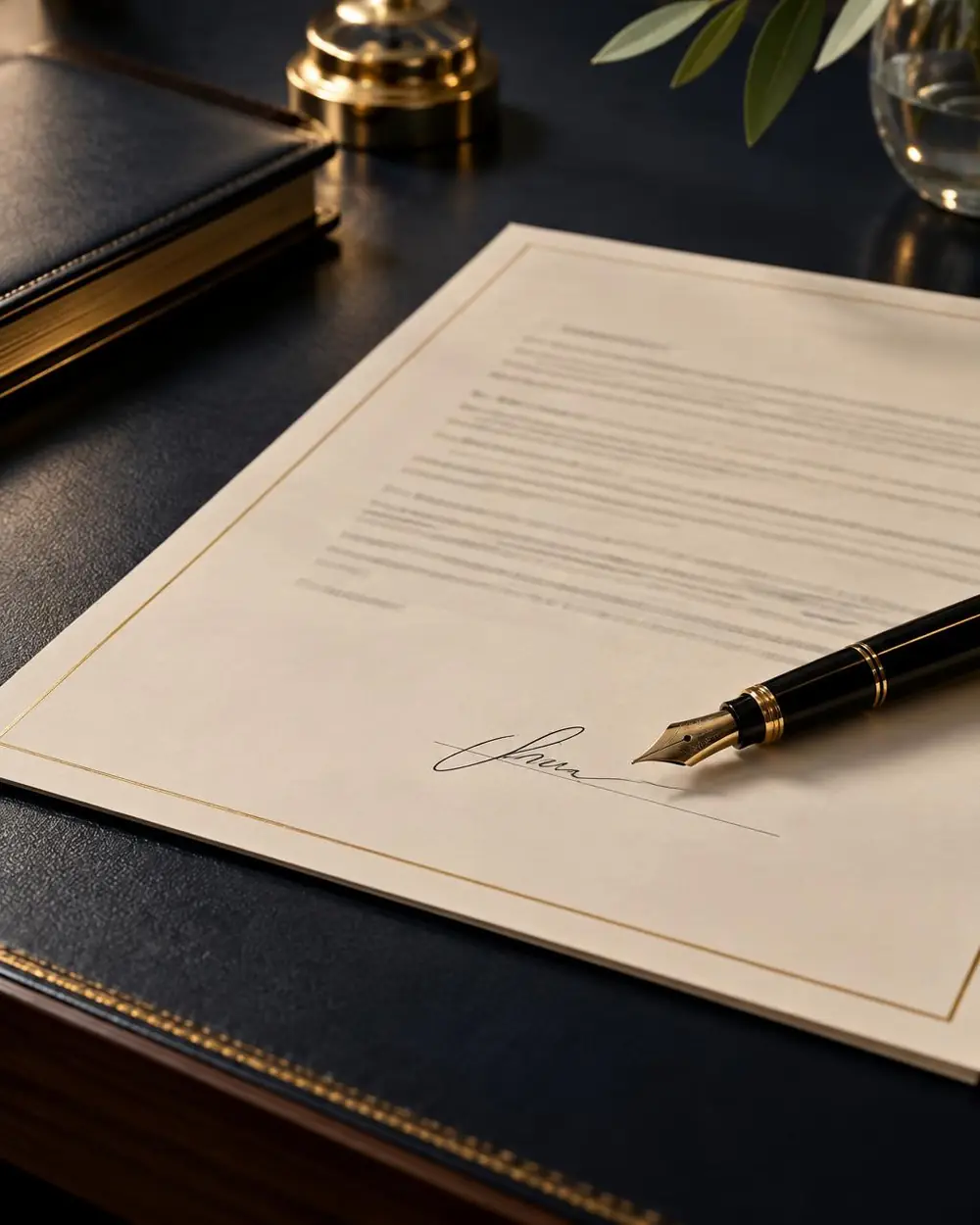 Signed contract with a fountain pen
